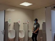 jerking off in a public toilet at Barcelona airport. almost caught by the cops. very hot risky