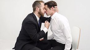 He probes the gorgeous man with his bulging cock