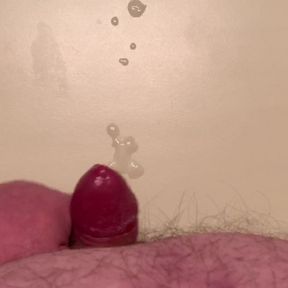 Chubby guy jacking off small cock and cumming