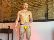 Sexy italian stud flexing his muscles with huge butt plug in his hairy ass