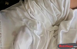 White nylon slip wank & cum