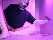 Sissy trans slut femboy plays with a rubber dick with her sweet ass