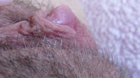 Extreme close up on my hairy pussy