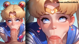 Sailor Moon will show you her pussy and give you a fairy blow job