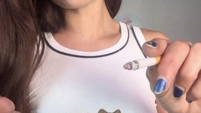 Messy Red Lipstick Chainsmoking: Makeup, Hard Coughs, Thick Saliva Strings, Topless Reveal & Skirt Tease