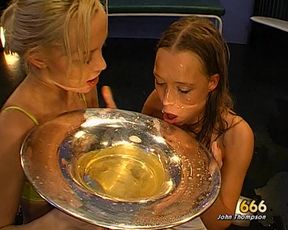 2 Hot Babes Love Kissing and Swapping Piss in Bukkake Ggg John Thompson