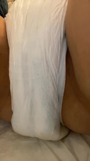 Watersports pee turns into omorashi with a trans boy in diapers