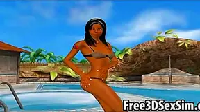 Ebony Beauty Fingering Herself Poolside in Steamy 3D Fantasy