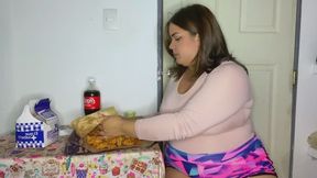 Extreme Fried Chicken Stuffing – Tight Dress Bursting + Jiggly Belly