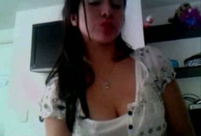 Latina brunette in summer dress gets wild on webcam