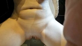 Peeing POV on toilet by chubby mature blonde pussy closeup