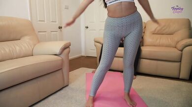 Chinese babe gets facefucked doggy fucked by white stud yoga pants dripping pussy