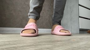 Feet in pantyhose and slippers!