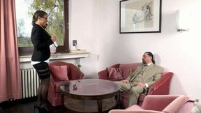 TO GET THE CONTRACT, THIS BUSINESSWOMAN WITH BIG BREASTS OFFERS HIM HER HOLES TO FUCK