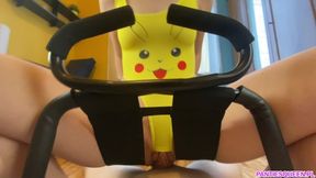 Step sister rides me on sex chair in pikachu costume and gets a load of cum in her meaty pussy