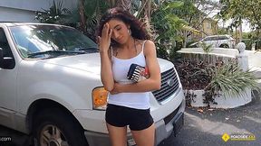 Hot latina chick with big tits meets me at her parking lot and agrees for a quick sex in a garage