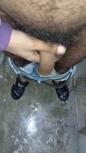 Big Cock Hairy Indian Guy Jerk off Cum in Public Toilet Yummy Cum