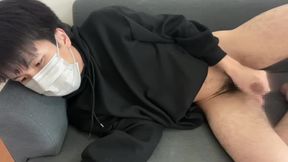 College guy jerks off to gay AV and blows rope after rope