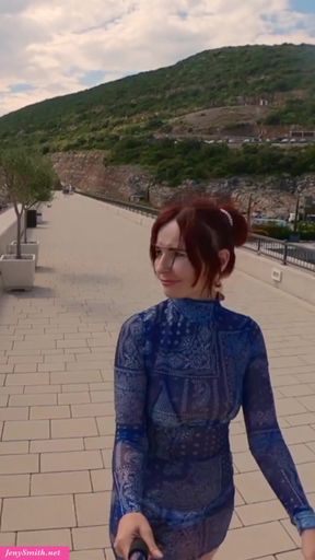 Jeny Smith in a see-through dress. Full video only on JenySmith.net