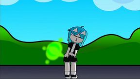 Una animaci&oacute_n corta tir&aacute_ndose P2 chica pelo Azul Cian