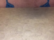 Secretly wearing my wifes Bikini turned me on so I jerked off a big Cum Shot and licked it all up