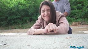 College art Student with natural tits dares to have sex outside for first time