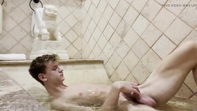 Young twinks try positions in bathroom while naked