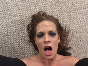 B-cup trampy brunette gets off double-penetrated by two masked dudes