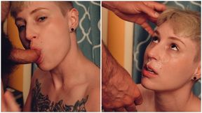 Pretty FtM Gets First Facial from Sucking Cock So Good - Gay Blowjob Real Couple