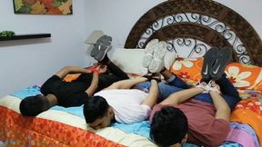 The University Caretaker Caught The Students Drinking Illegally. He Has Zero Tolerance With That & Decided To Pay Them A Lesson. They All Get Punished With Mean Hogtied Foot Tickling.