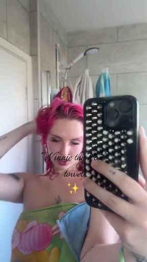 Busty goth GF gives a shower blowjob