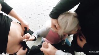 Kate Truu & her hung friends take risky public blowbang in IKEA warehouse