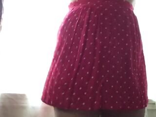 Showing off my darksome aperture in short skirt