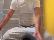 Public toilet self piss with buttplug and hump orgasm