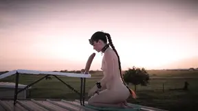 Obedient blonde slut gives the best blowjob at sunset