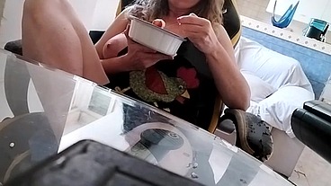 Titty cooking and having lunch