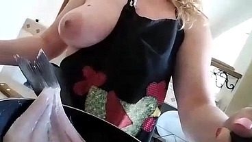 Titty cooking and having lunch