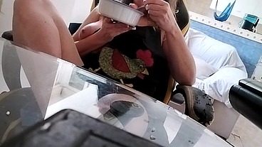 Titty cooking and having lunch