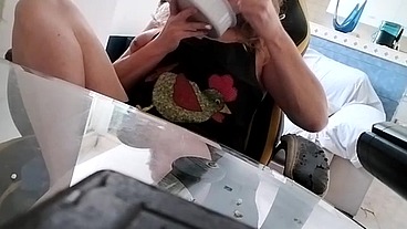 Titty cooking and having lunch