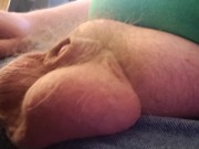 Chubby enby with big fupa relaxing, playing with big balls, soft cock