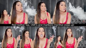 Red leather top, OMI’s and Marlboro Menthol close up!