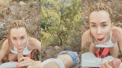 POV Suck me off quick blowjob outdoors with fit Mia Bandini