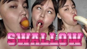 Swallowing apricot banana and