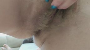 Redhead girl let her friend to fuck hairy pussy and cum on pussy hairs
