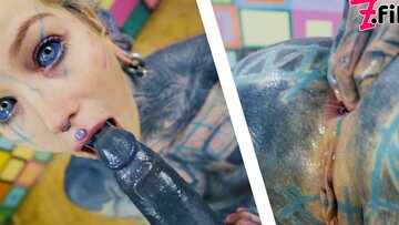 Tattoo couple rough close up anal love