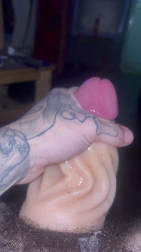 Pocket pussy makes hard thick cock cum