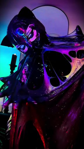 Symbiote slime play wearing my latex hood