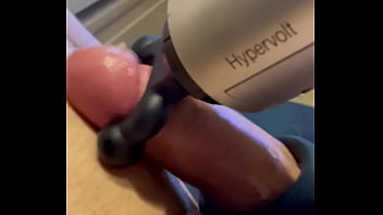 Teasing cock with massage gun