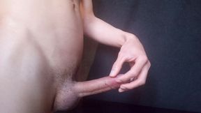 Sexy skinny twink rubs his cock, jerks off with lube, cums a lot