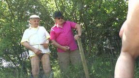 Husband decides to share his wife with two old pervs in a picnic